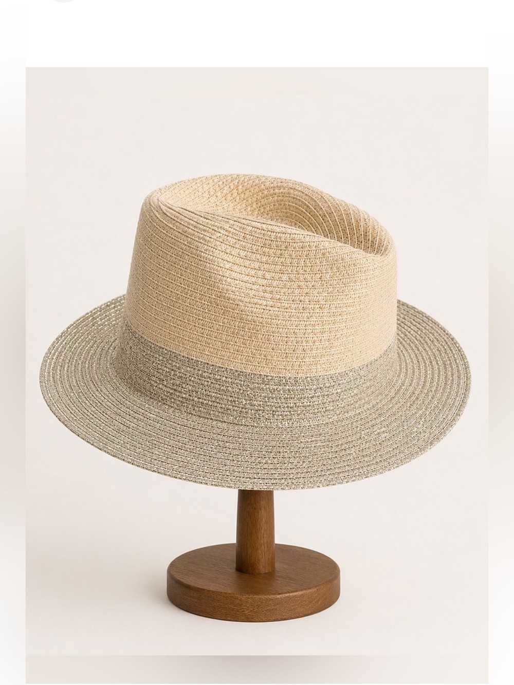 Straw fedora hat Two-Tone Beige and metallic Gold